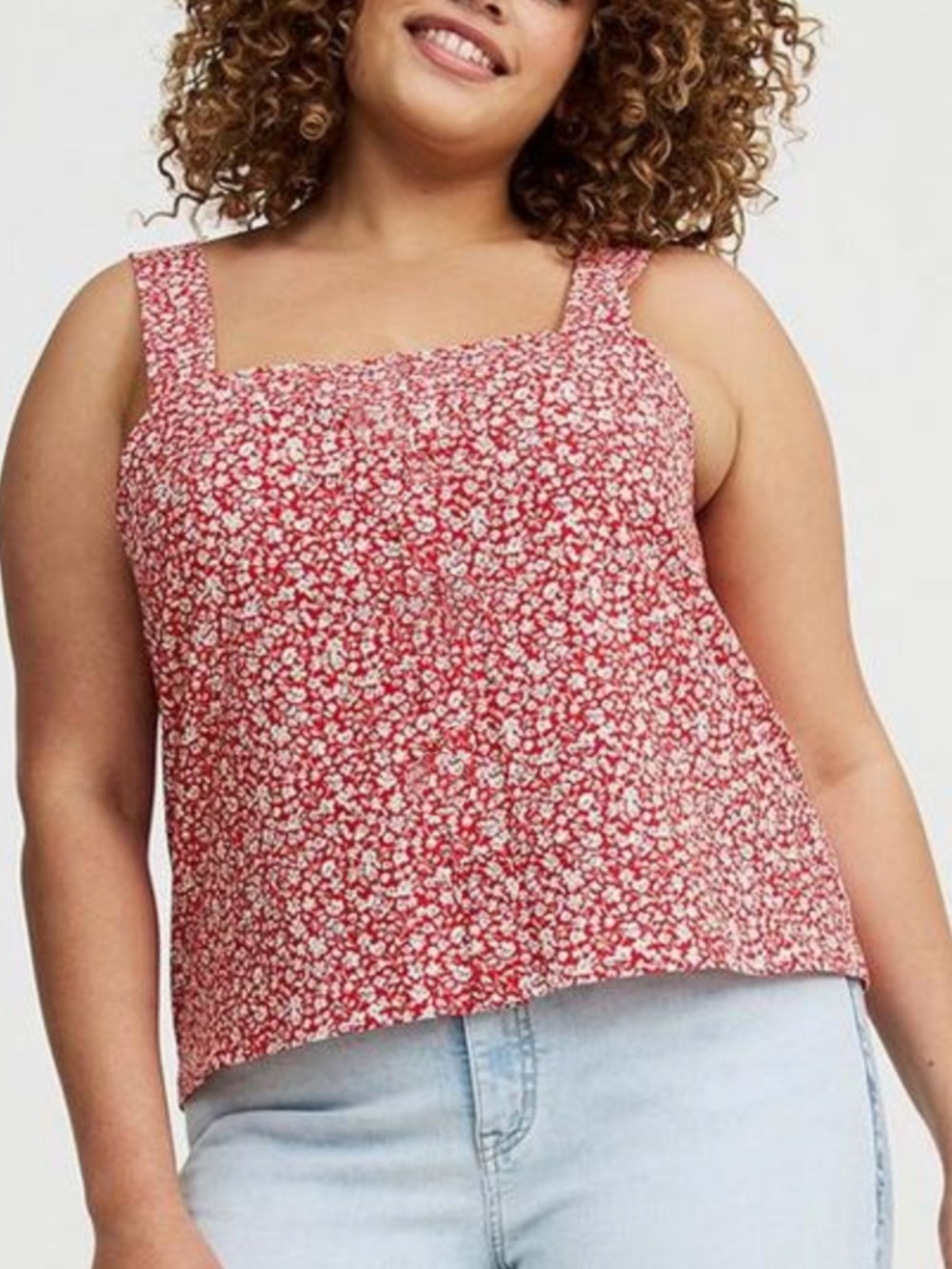 Torrid - Floral Beach Linen Red White Button Back Sleeveless Tank Top - 1X